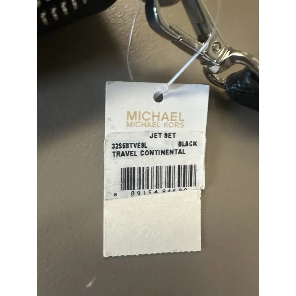 Michael Kors Jet Set Travel Wristlet Wallet Large Saffiano Leather Black NWT